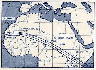 Carte du vol de F-WTSS vers l'éclipse de 1973