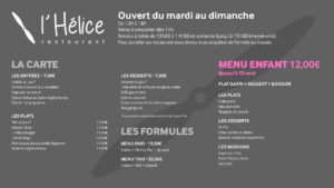 Carte menu l'Hélice